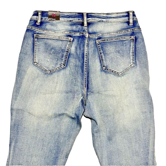 Ashley Stewart NWT Jeans Size 12 Ripped Edgy Skinny Medium Blue Wash Distressed - Picture 5 of 11
